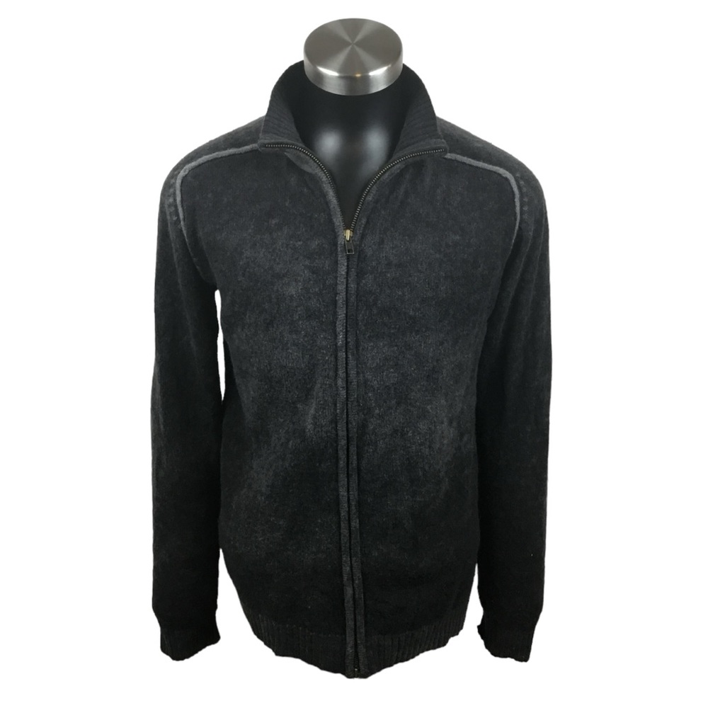 BKE Lambswool Full Zip Wool Cardigan Gray Mens